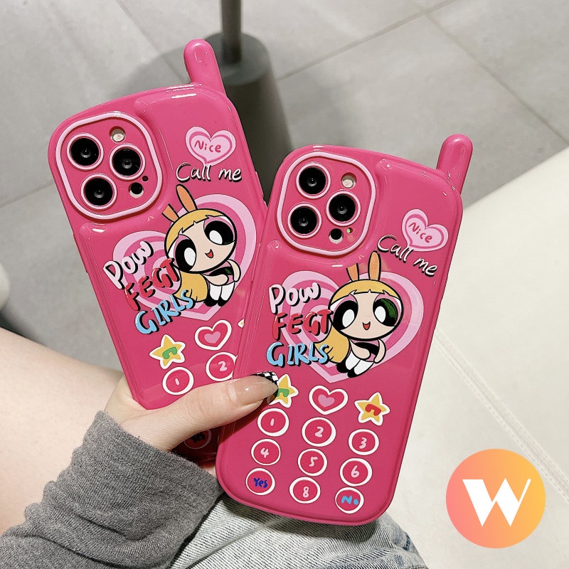 IPHONE Retro Vintage Personality Cellular Soft Case Kompatibel Untuk Iphone11 7 8 Plus 11 13 12 14 Pro Max XR X XS Max SE Cinta Hati Lucu The Powerpuff Girls Phone Shape Air Cushion Cover