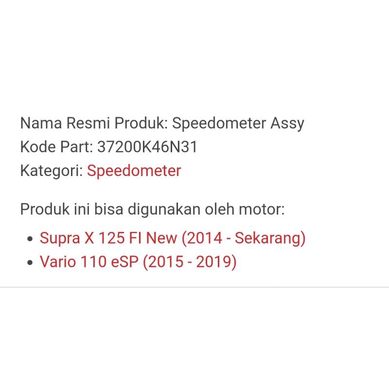 37200-K46-N31 Speedometer Assy Honda Vario 110 eSP ORI ORIGINAL ASLI HONDA AHM