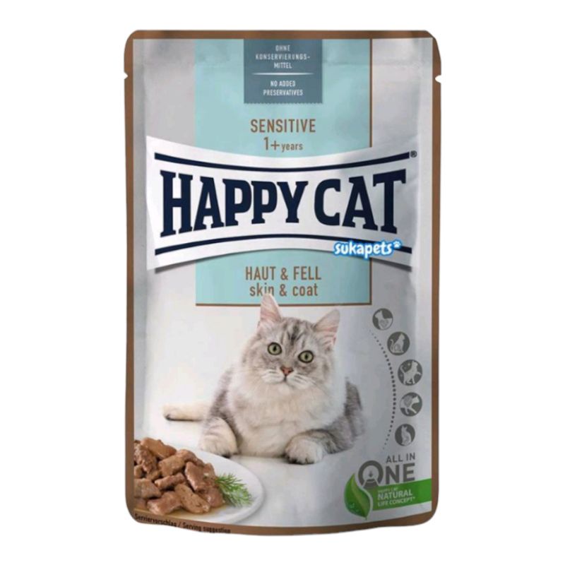 Happy Cat Sensitive Sensitive Skin &amp; Coat Makanan Kucing Basah 85gr