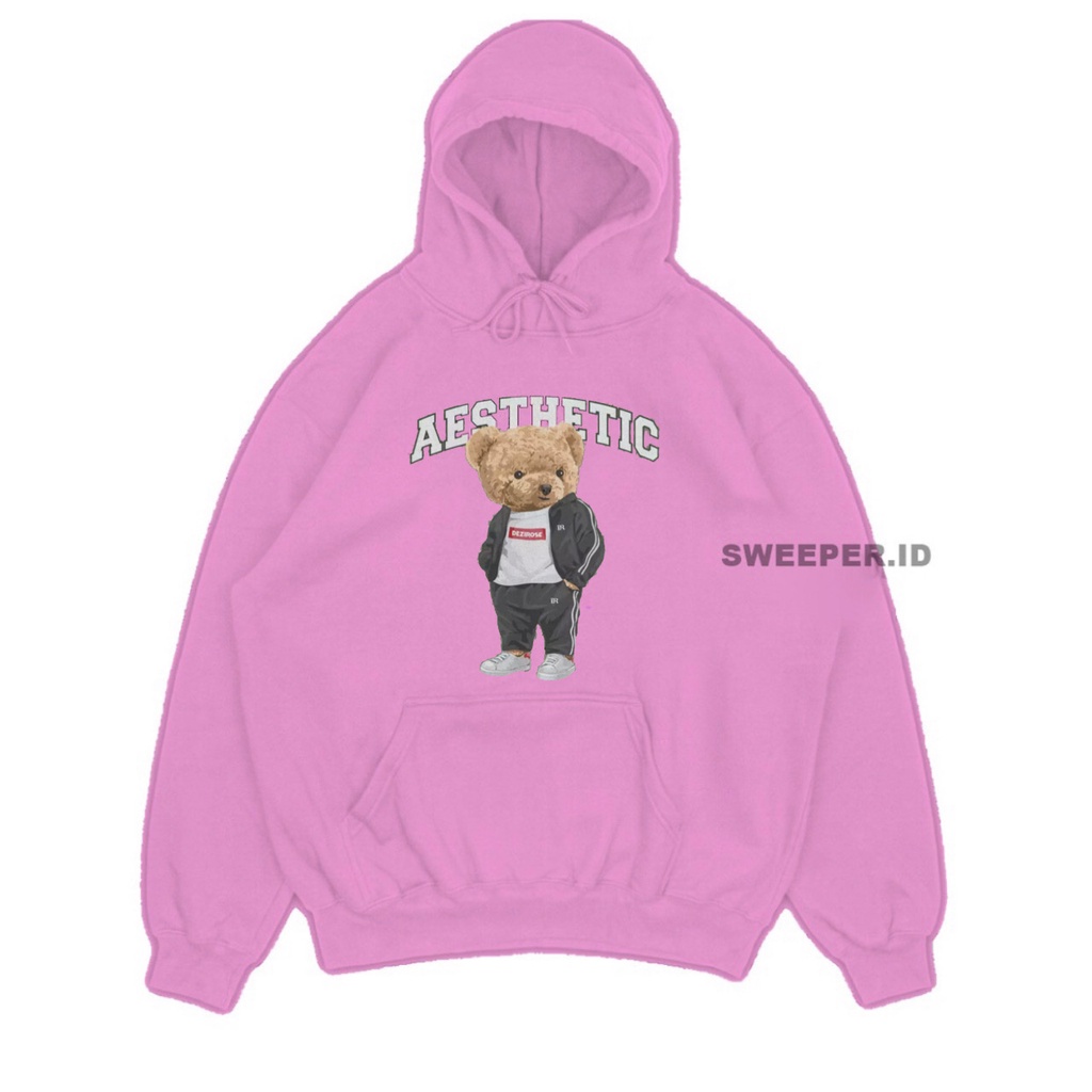 SWEATER HOODIE MOTIF BEAR AESTETIC PRIA &amp; WANITA BAHAN FLEECE