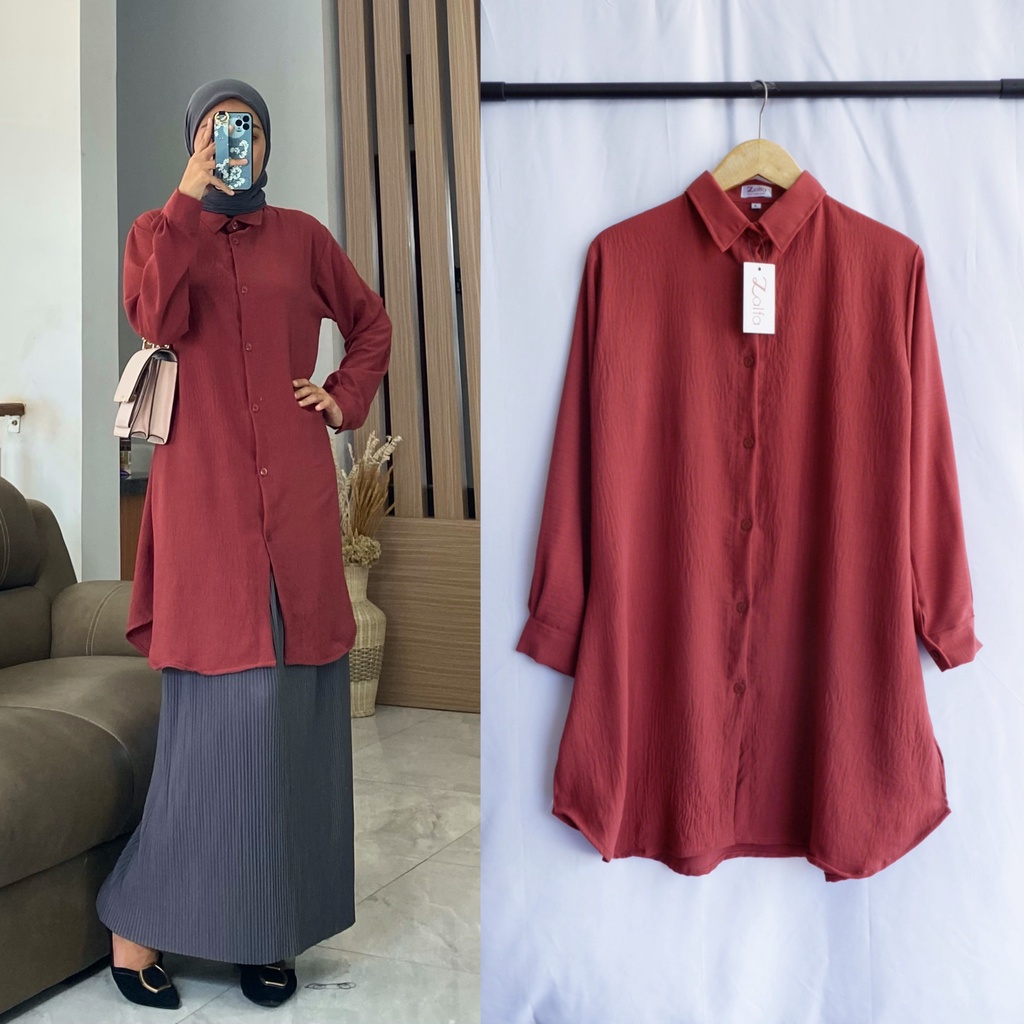 ADINA Tunik by ZALFA OUTFIT / tunik polos / Tunik crincle / kemeja panjang