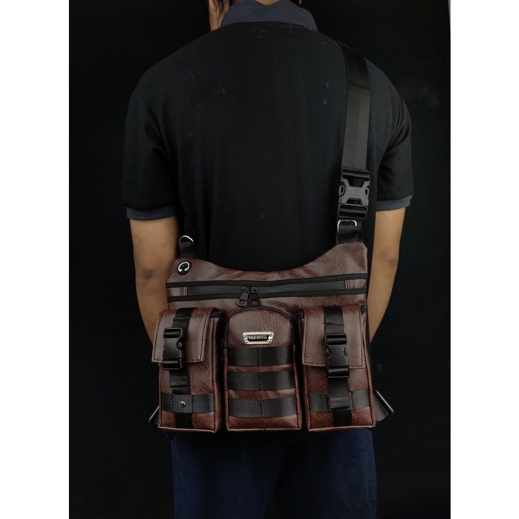 2 FUNGSI Tas dada &amp; Tas Selempang Original Polo Amstar Bahan PU Leather premium Tas Pria Chest Bag Chest Rig Bag Tas Rompi Tas Terbaru Tas Selempang Pria