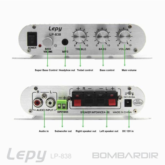 Lepy Lp-838 Mini Stereo Amplifier Subwoofer (Silver) #Original