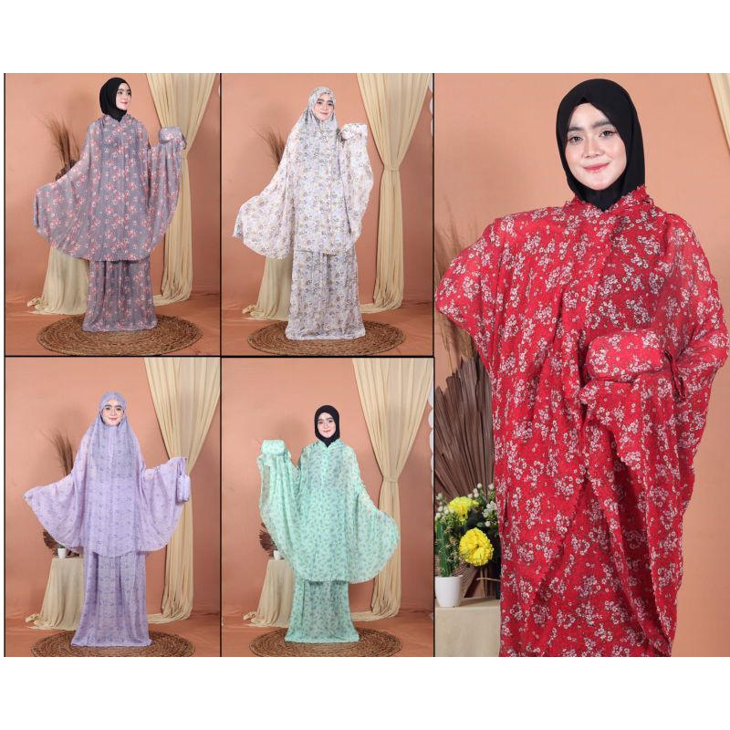 Mukena Poeti 2in1 ponco premium silky motif lembut mukenah dewasa poety poeh sutra lokal murah