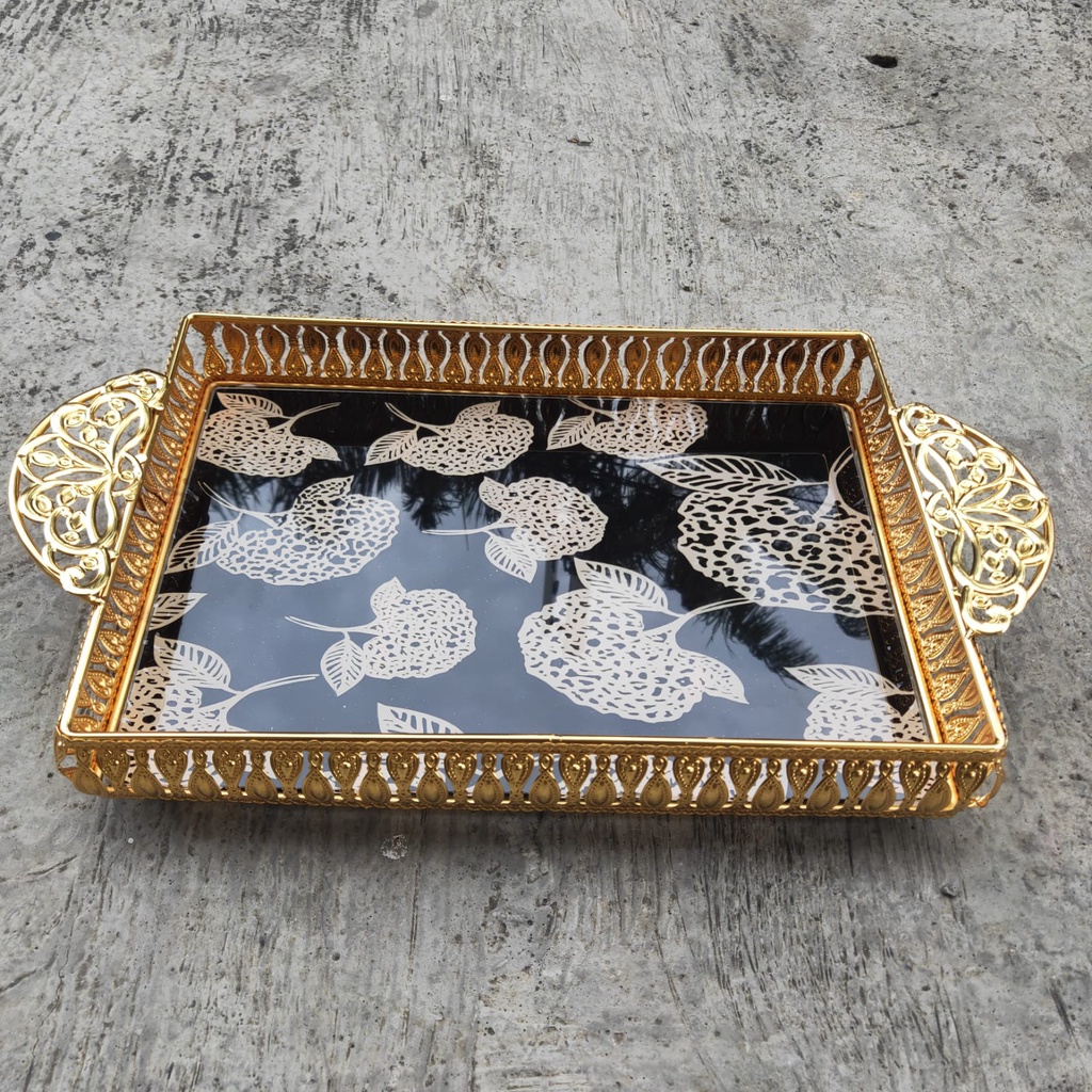 Nampan Segiempat Kaca Elegan Modern / Nampan Pernikahan / Hiasan Nampan Kaca
