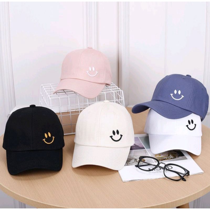 TOPI BASEBALL LOGO SMILE BORDIR / TOPI BASE BALL SMILE PRIA DAN WANITA