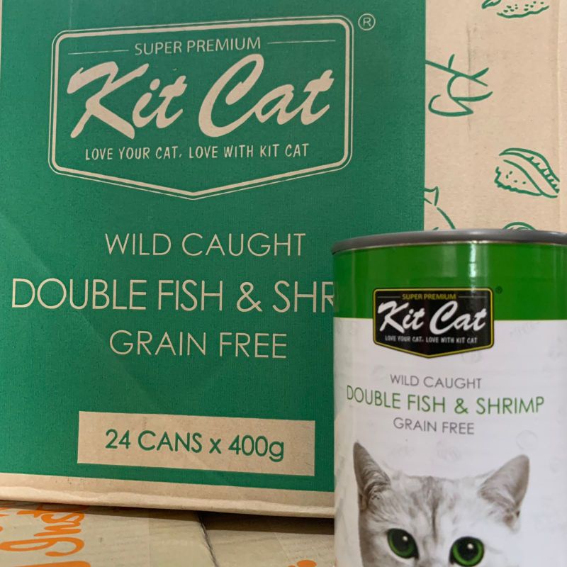 Kit Cat Kaleng Wet Food Adult 400gr 1Dus Makanan Kucing Dewasa (Double fish&amp;Shrimp)