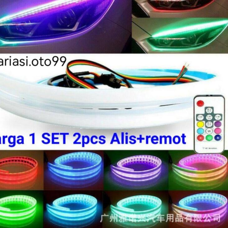 Garansi Sampai LAMPU ALIS LED DRL SLIM RGB REMOT SEN RUNING LAMPU ALIS MOBIL MOTOR 30CM 45CM 60CM 12VOLT  1SET LENGKAP