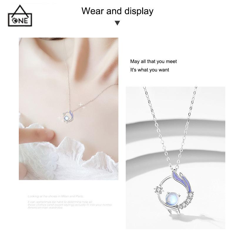 COD❤️Kalung Rantai Klavikula Liontin Moonstone Gaya Korea Silver Untuk Wanita Aksesoris Perhiasan-A.one