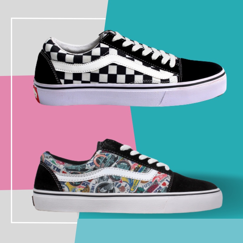 Sepatu Pria Casual Motif Slip On Sneaker Wanita Vans Old Skool Sepatu Vans Original Premium Classic Sneakers cewecowok ( COD )