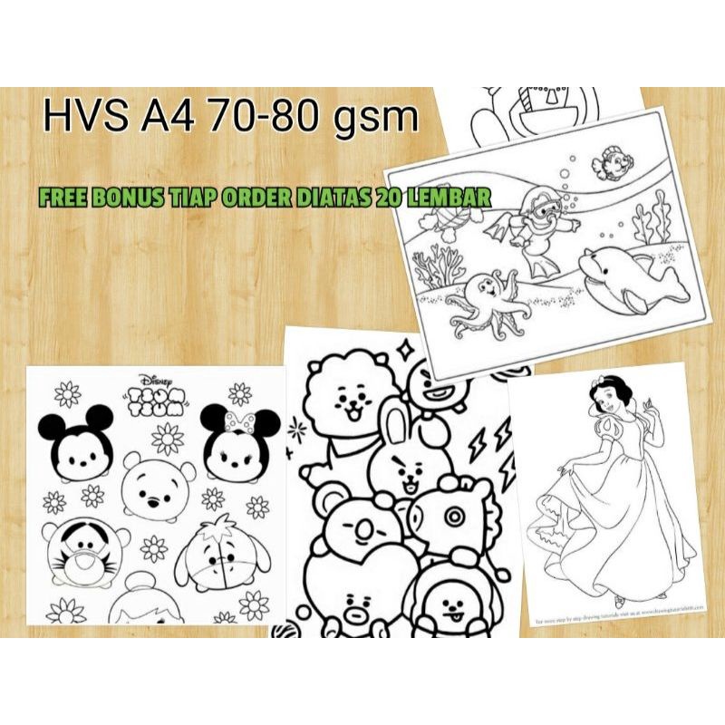 

(tanpa min order) KERTAS PRINT MEWARNAI ANAK HVS / HEWAN KARAKTER PEMANDANGAN