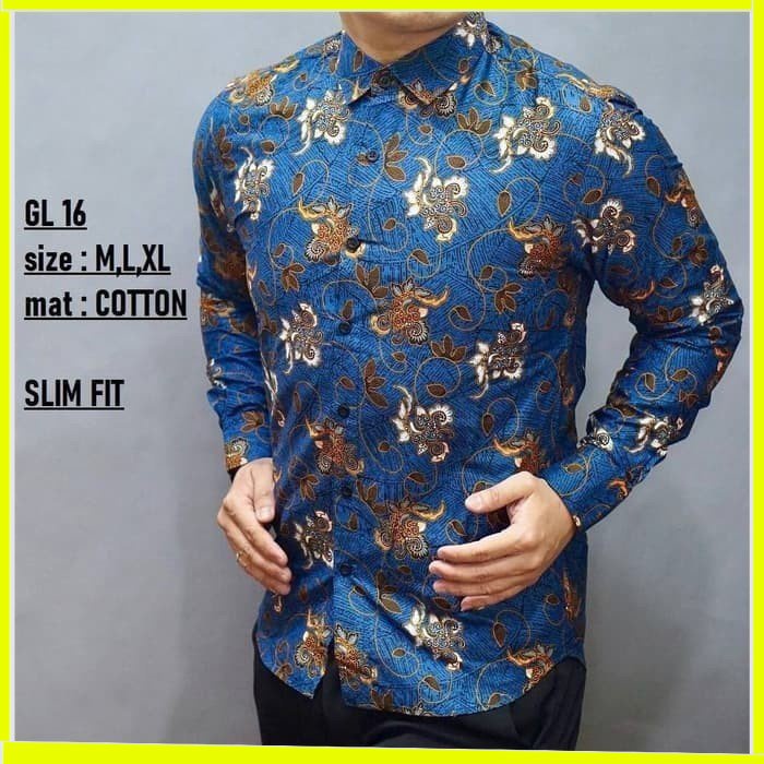 KEMEJA PRIA BATIK LENGAN PANJANG HEM BAHAN KATUN HALUS 40S GL 16 MEWAH PREMIUM BAJU ELEGANT SIZE M L XL  SKU MS JAKARTA