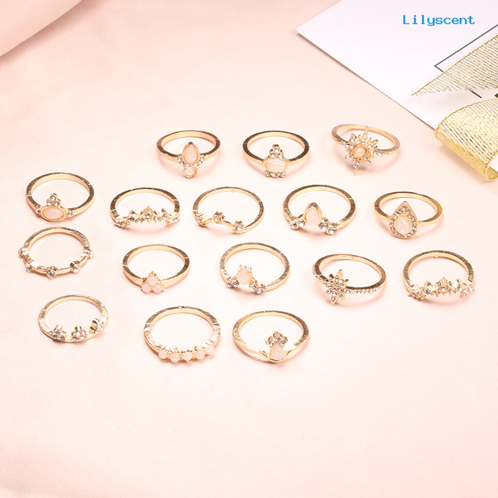 [LS]16Pcs /Set Mahkota Bentuk Berlian Imitasi Knuckle Rings Alloy Bohemia Stackable Finger Rings Perhiasan Aksesori