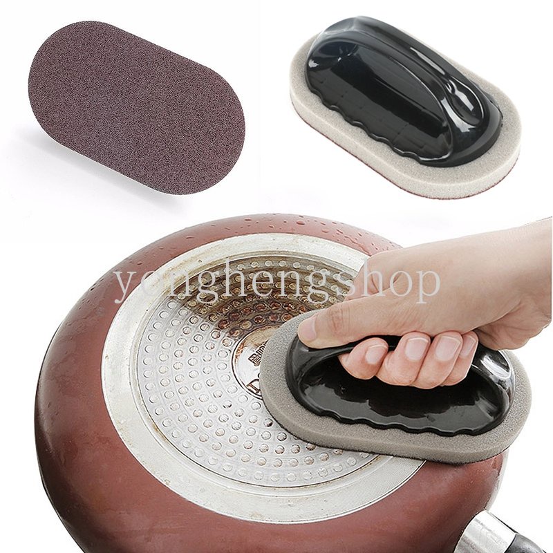 Sikat Pembersih Dekontaminasi Kuat Dengan Gagang Emery Sponge Brushes Panci Cuci Penghilang Karat Alat Pembersih Dapur Kamar Mandi