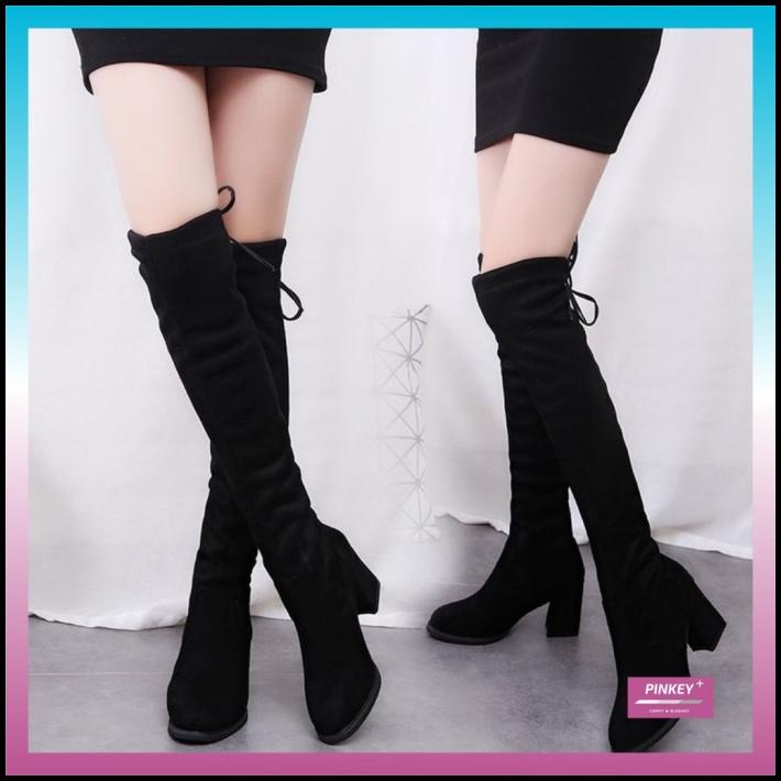 Pinkey P032 Sepatu Boots Heels Panjang Selutut Winter