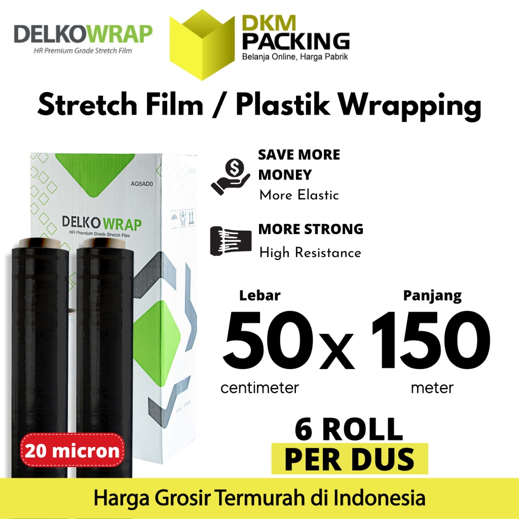 

Plastik Wraping Stretch Film 50cm x 150m HITAM DELKOWRAP TEBAL KARGO / DUS