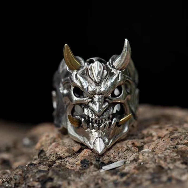 [KD] Electroplating Skull Opening Adjustable Alloy Mask Ring Cincin Dua Warna