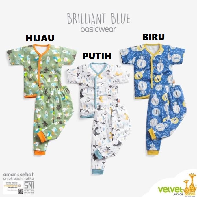 Baju Bayi Setelan Pendek Panjang Piyama Anak Kancing Tengah Velvet Brilliant Blue