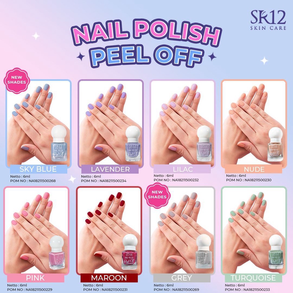 KUTEK HALAL MUSLIMAH SR12 Nail Polish Peel Off Maroon Pink Nude Turquoise Lavender Lilac Sky Blue Grey Halal Waterbased Cepat Kering Tidak Lengket BPOM