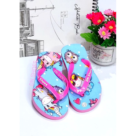 Sandal Anak Perempuan Sandal Jepit Anak Cewek Sandal Flat Anak Cewe Motif Unicorn Biru Lucu