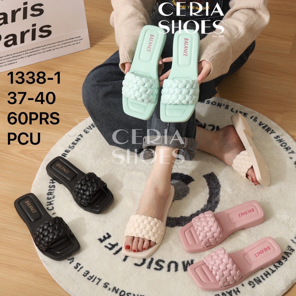 PVC Sandal Slop Wanita Jelly Korean Slipper Import Kokop Kepang BALANCE Bahan Elastis Empuk Sol Rubber Anti Slip 1338