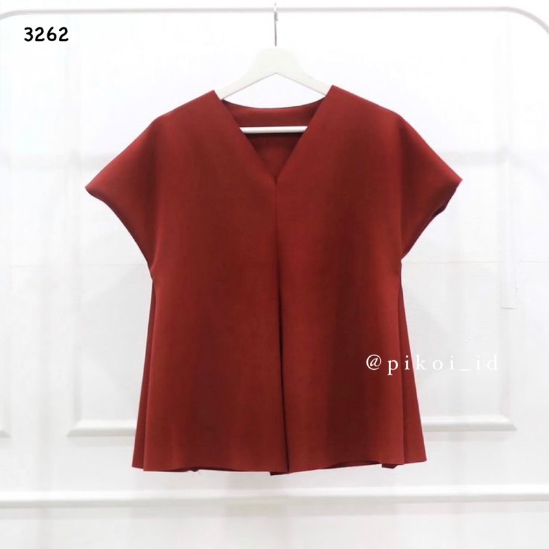 Atasan wanita merah imlek / baju natal v neck merah / blouse wanita lengan pendek merah / 3262