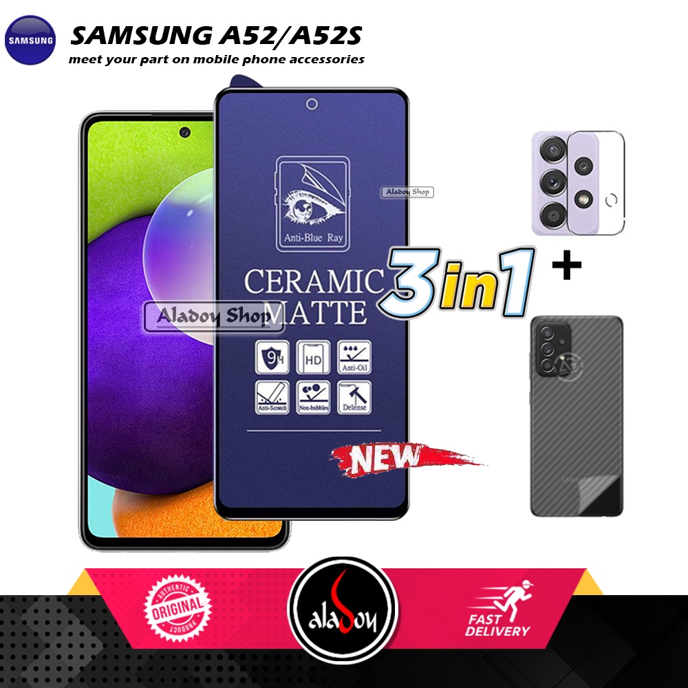 PAKET 3IN1 Anti Gores Blue Matte Anti Glare Samsung A52/A52S + Tempered Glass Camera dan Skin Carbon