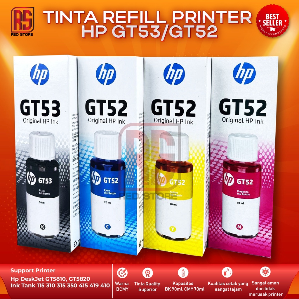 Tinta HP GT53 GT52 For Printer GT 5810 L9U63A GT 5820 M2Q28A Kemasan Baru