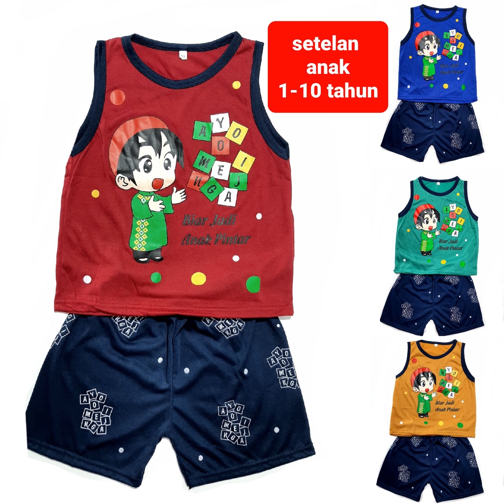 setelan singlet anak muslim 1- 10 tahun laki laki celana pendek pakaian kaos cowok keren boyzzzk grosir