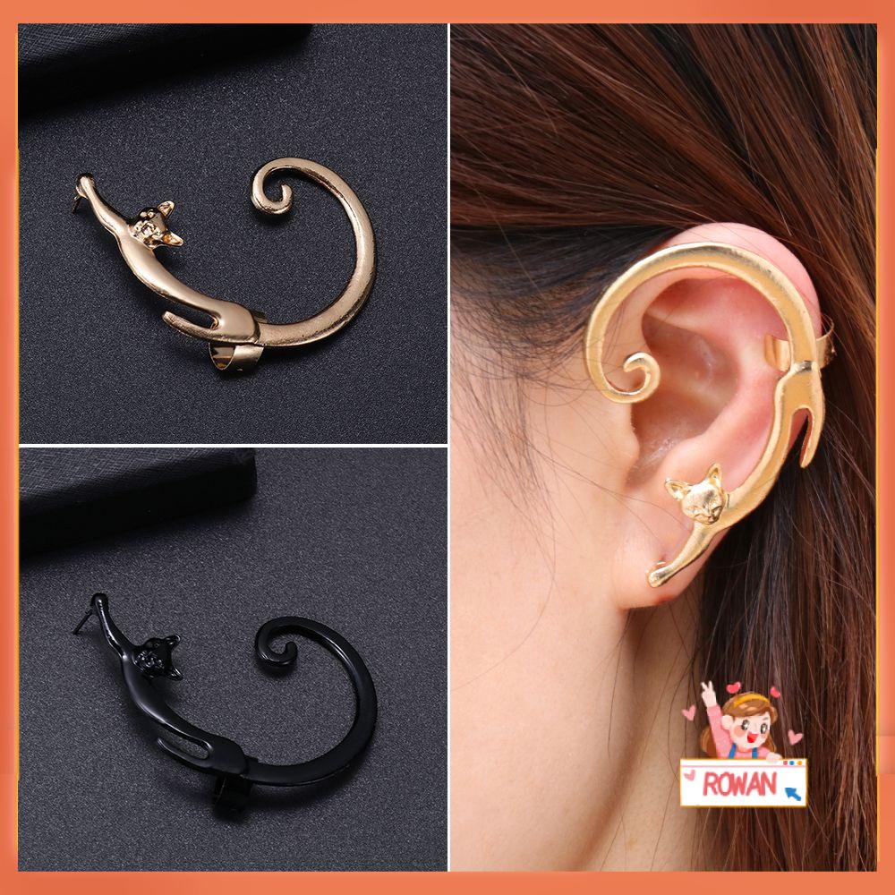 R-flower Ear Cuff Klip Gaya Punk Wanita Fashion Perhiasan Aksesoris Kartun Kucing Stud Earrings