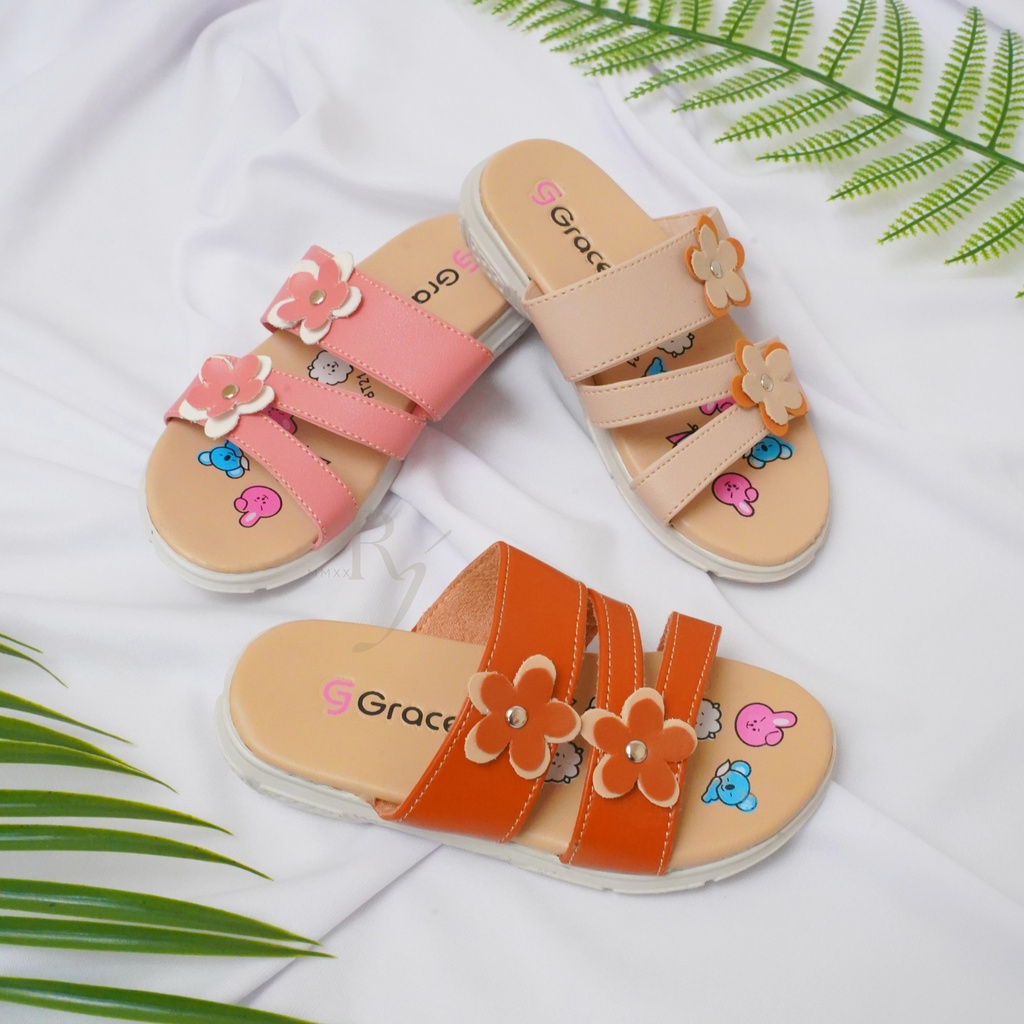 GRACE [MUSE BAN 3M - 403] Sandal Anak Perempuan BT/ Sendal Selop Bunga Anak Perempuan