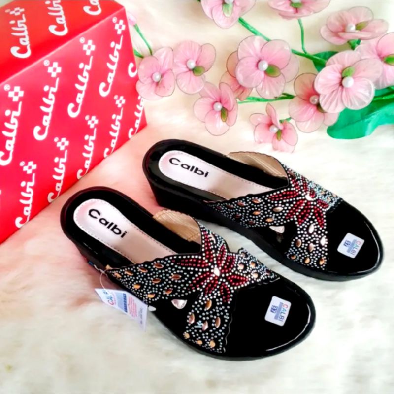 sandal wanita sandal slip on calbi teplek terlaris kekinian