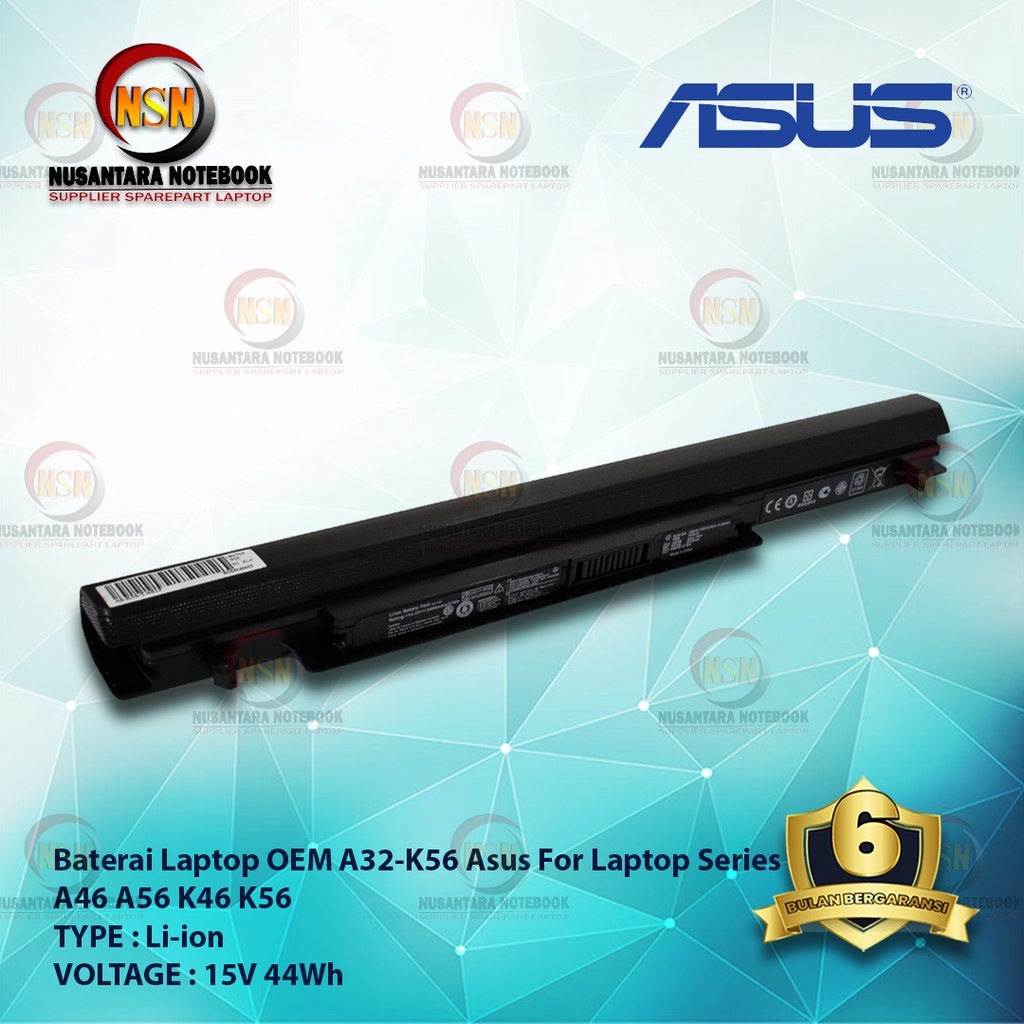 Baterai Asus A32-K56 OEM For Laptop Series A46 A56 K46 K56 15V 2950mAh