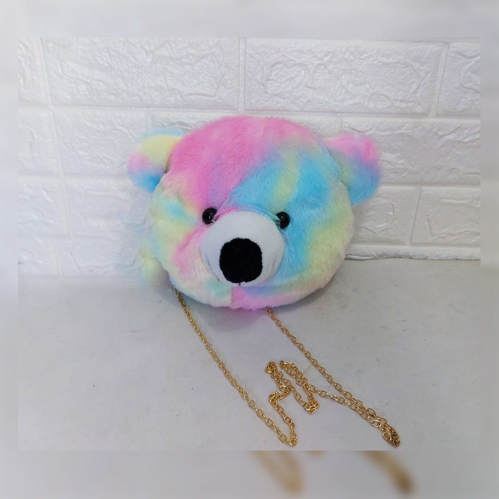 BPT Tas Selempang &amp; Bahu Wanita Tas bulu selempang bahu boneka kepala beruang Sling Bag Bulu TEDDY BEAR