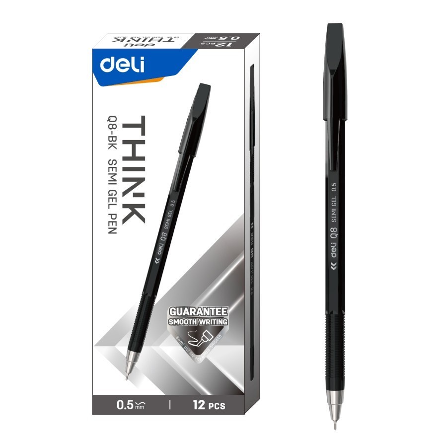 

DELI Think Semi Gel Pen 0.5 mm pulpen / ballpoint / bolpen murah Hitam Biru Q8-BL / Q8-BK