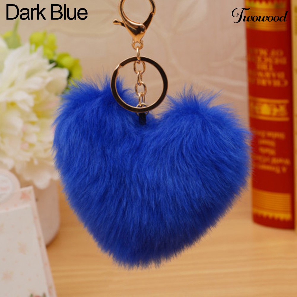 Twowood 10 cm Lucu Faux Fur Ball Pompom Bentuk Hati Gantungan Kunci Ponsel Mobil Handbag Key Ring