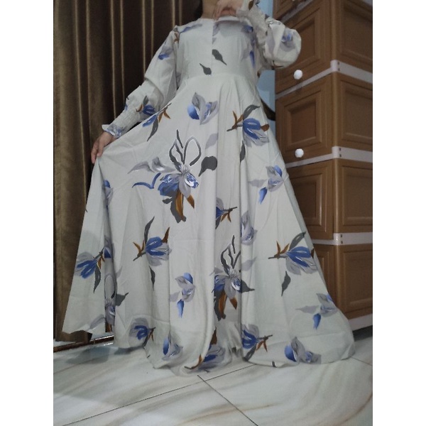 Dress Bunga By Famous / Gamis Lebar / Gamis bunga / gamis abu