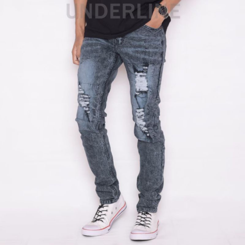 Ripped jeans pria sobek lapis tidak tembus , Jeans denim pria sobek - sobek , celana jeans pria premium