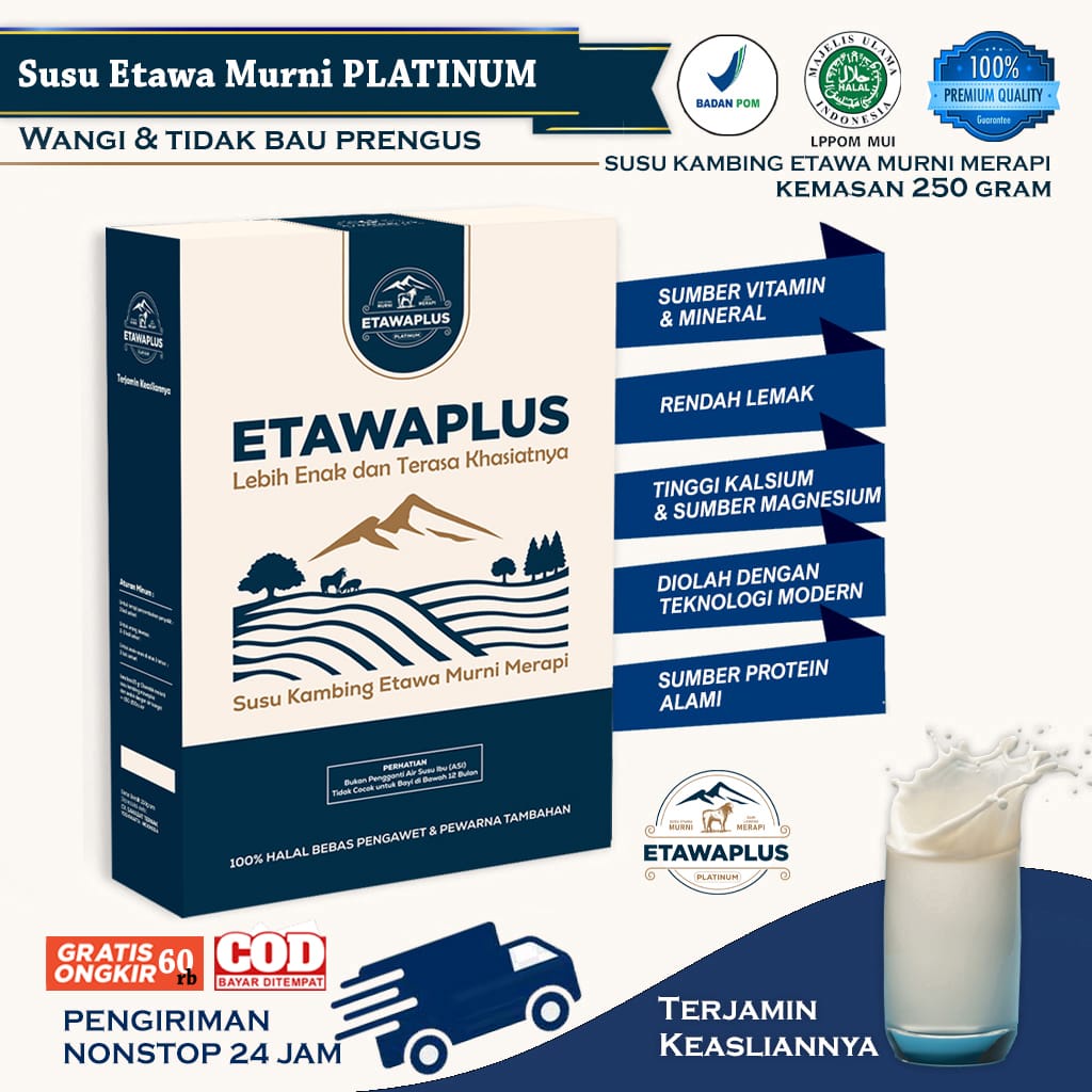 

Etawaplus Platinum Etawa Platinum Untuk obat pernafasan / Susu Kambing / Susu Kambing Etawa / Susu Etawaku / Isi Kemasan 250gram