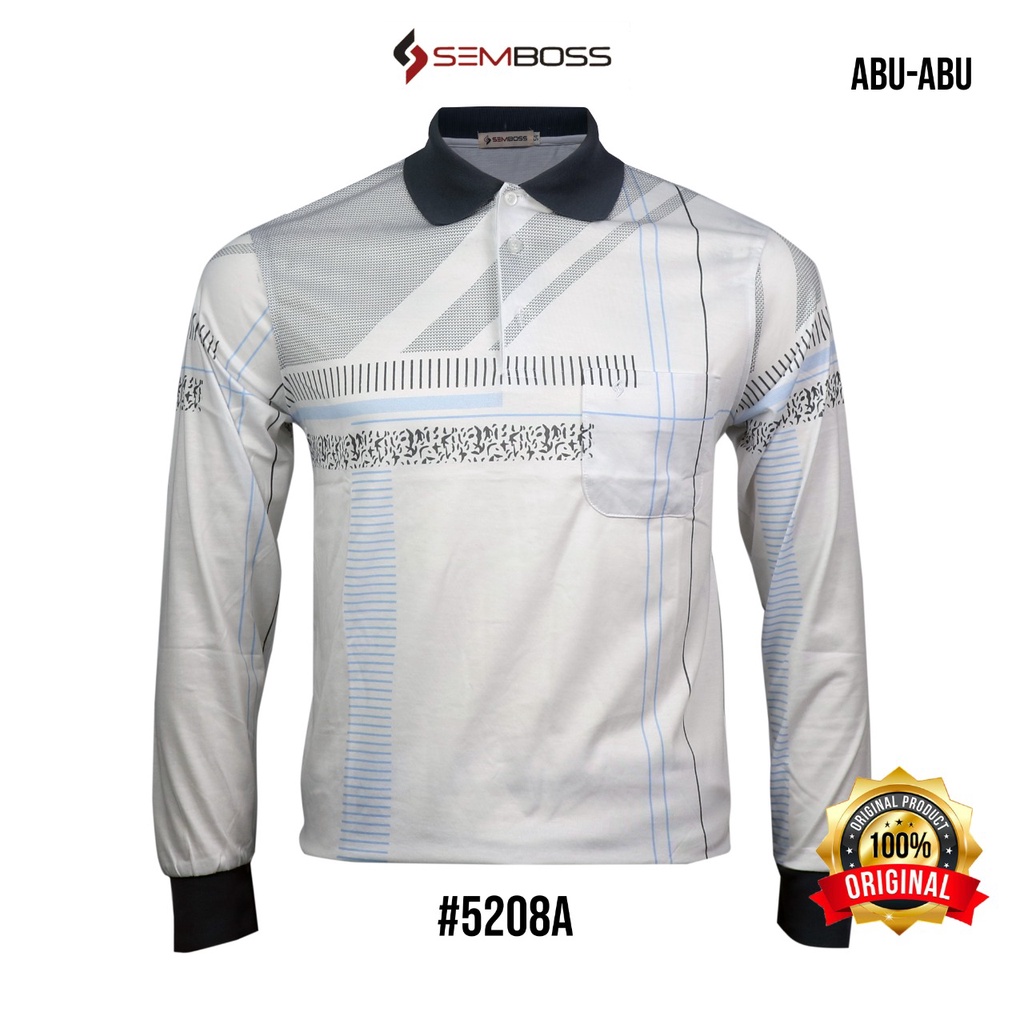 Kaos Kerah Pria Semboss Lengan Panjang Bahan Katun Adem Berkantong 5208A M - XXL