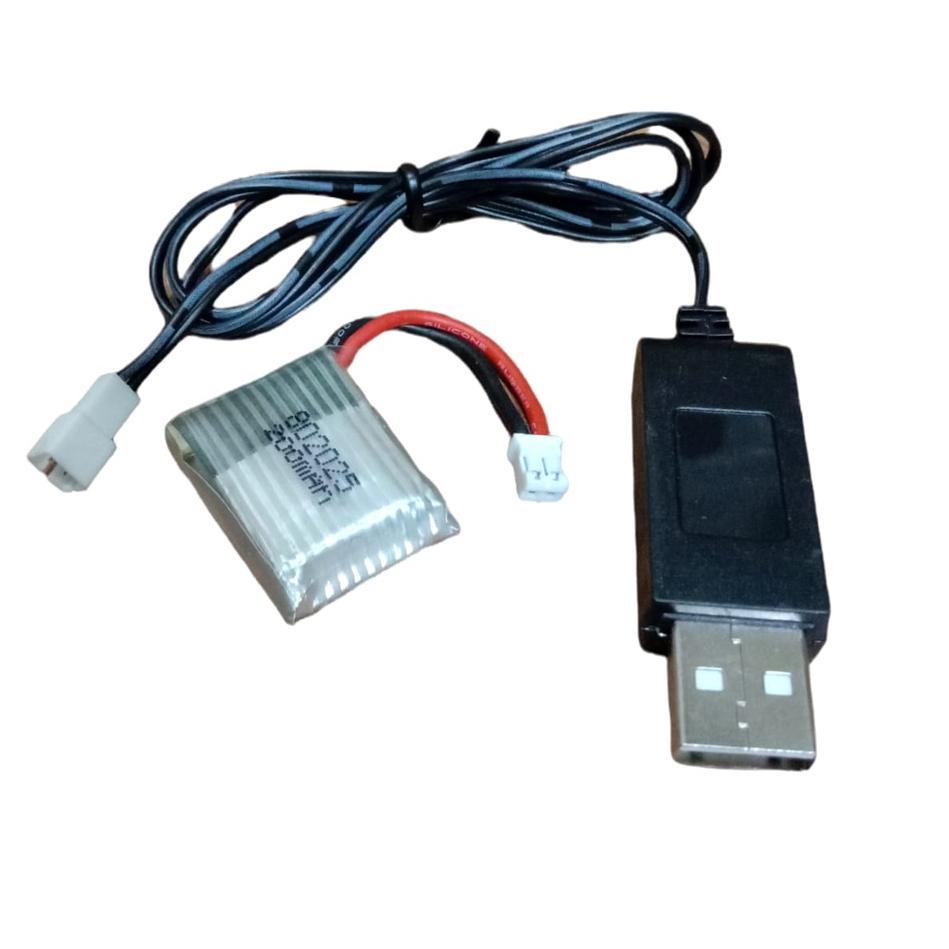 Kejutan Spesial Paket Kabel USB + Baterai Pesawat / Batrai DRONE LIPO 200mAh 3.7V Konektor JST PH2.0 2 PIN