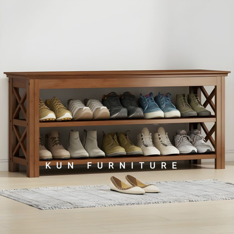 Jual rak sepatu minimalis kayu jati bangku rak sepatu jati terbaru