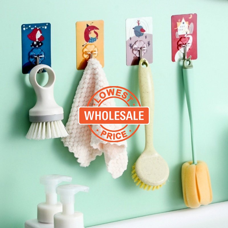 [Grosir] Rak Penyimpanan Dapur Rumah Tangga Yang Dipasang Di Dinding Powerfull Self-adhesive Hooks Kamar Mandi Gantung Kait Tahan Air Kartun Lucu Kuat Hook Multi Fungsi