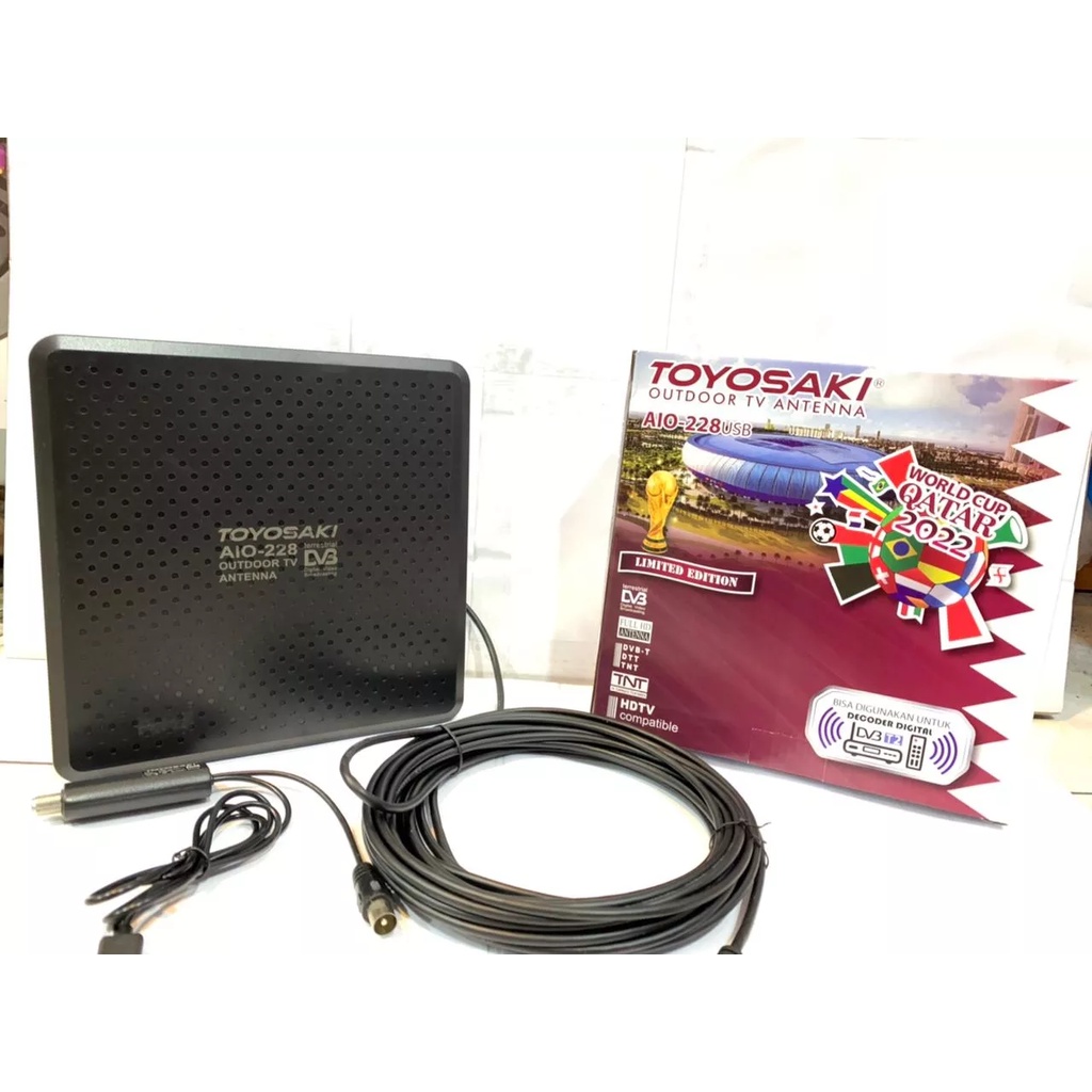 Toyosaki Antena TV Digital + Booster Indoor &amp; Outdoor AIO 228 USB Free kabel 10 Meter Gambar Jernih