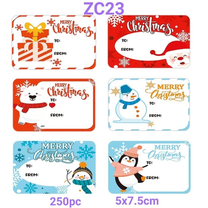 250pc xmas sticker label tempelan bingkisan kado natal 7.5x5cm - hiasan natal