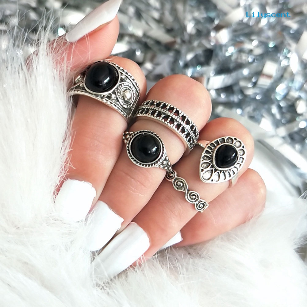 [LS]5Pcs Vintage Hollow Drop Above Knuckle Wanita Susun Midi Rings Set Pub Hadiah