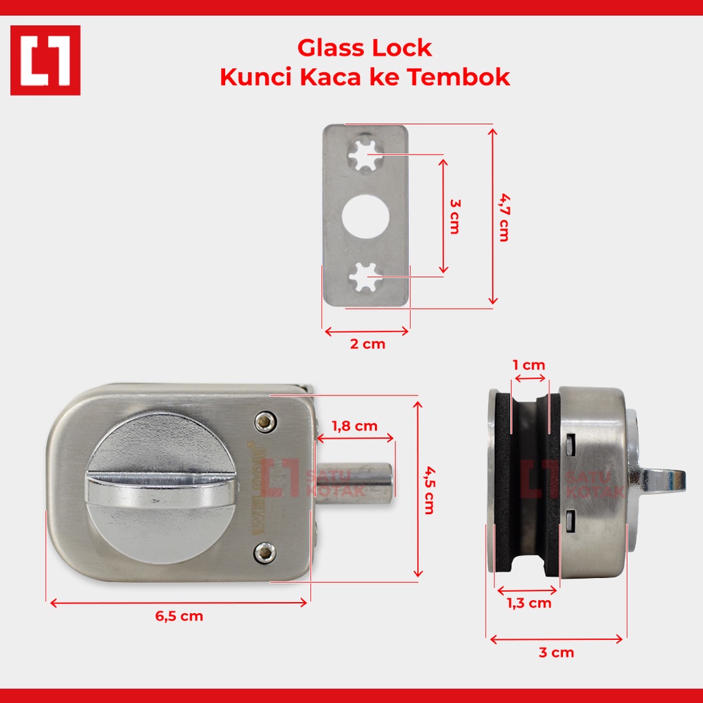 Shower Glass Lock Kunci Grendel Slot Pintu Kaca Kamar Mandi - Weldom