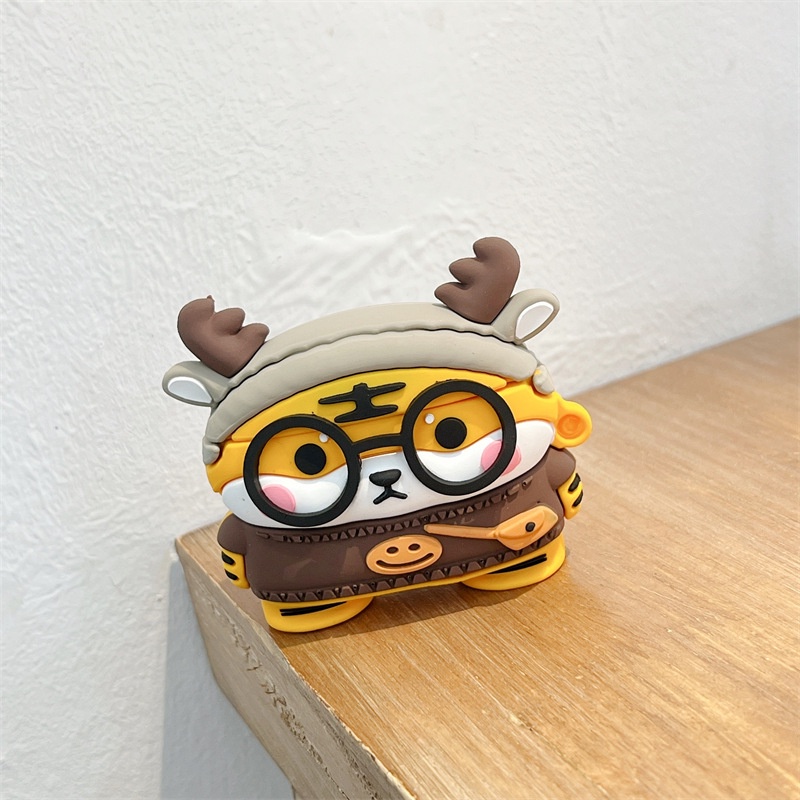 3d Topi Tanduk Lucu Tiger Bluetooth Earphone Silikon Case Cover Untuk Airpods1 2 3 Pro Airpods3 I12 i13 Inpods 12 13 Pro TWS Lembut Pelindung Anti Jatuh