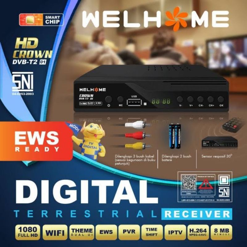 SET TOP BOX WELLHOME original gratis siaran Digital DVBT T2