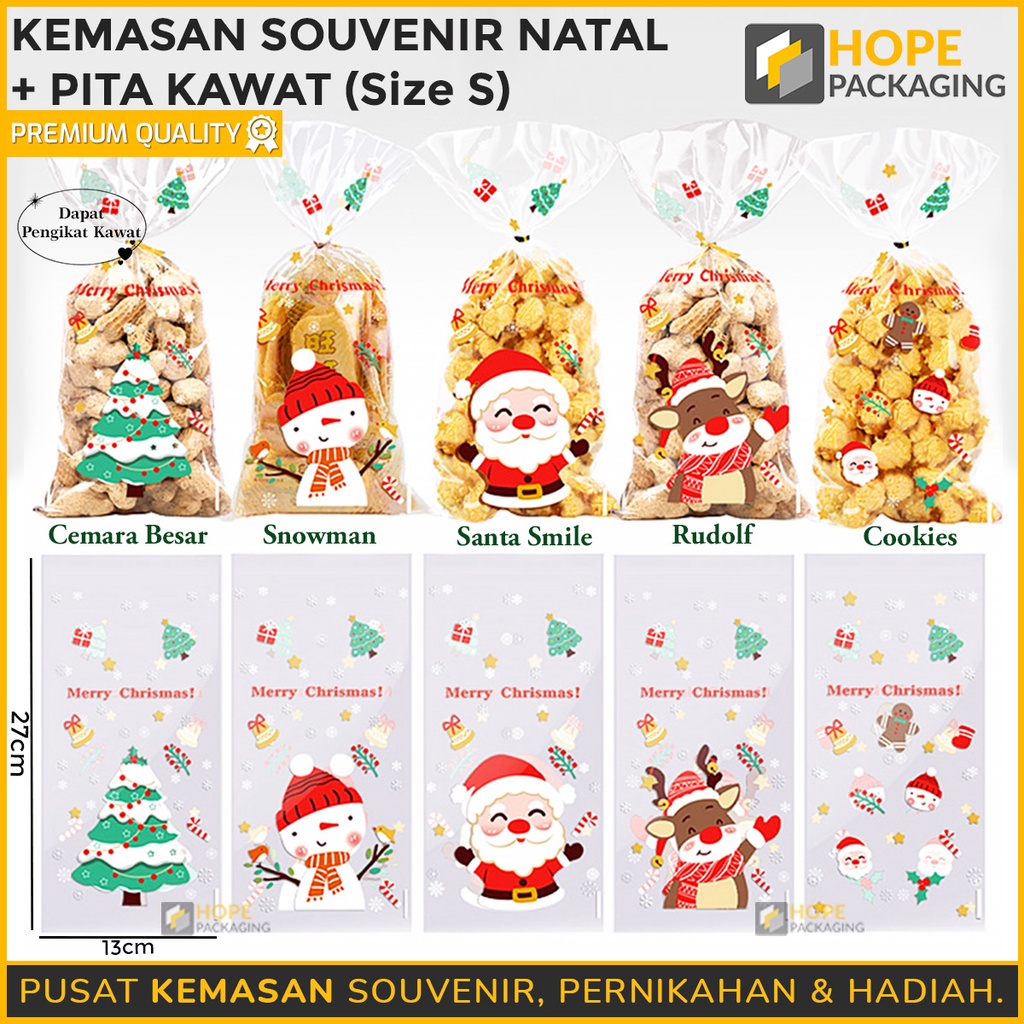 [ 20 PCS ] Kemasan Souvernir Natal M : 16x 24 cm + Pita kawat plastik natal cookies